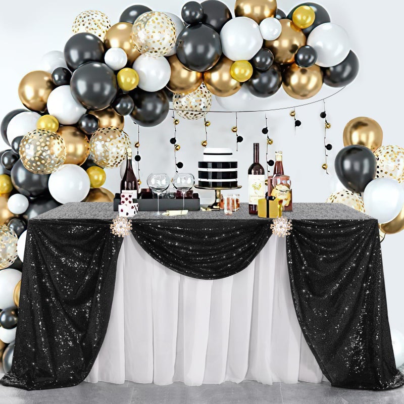 B.Cool B-COOL Black Sequin Tablecloth Halloween Shimmer Tablecloth 50x80-inch Rectangular Table Overlays for Wedding Birthday Party Prom Table Decorations - Image 1